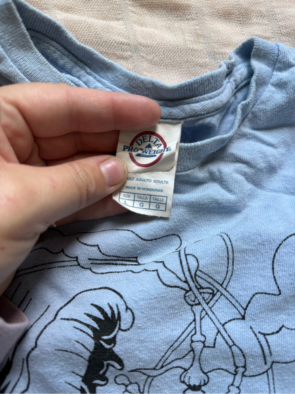 Delta Light Blue Short Sleeve Tee with Black Graphic Trippycore Hippie - Picture 3 of 3